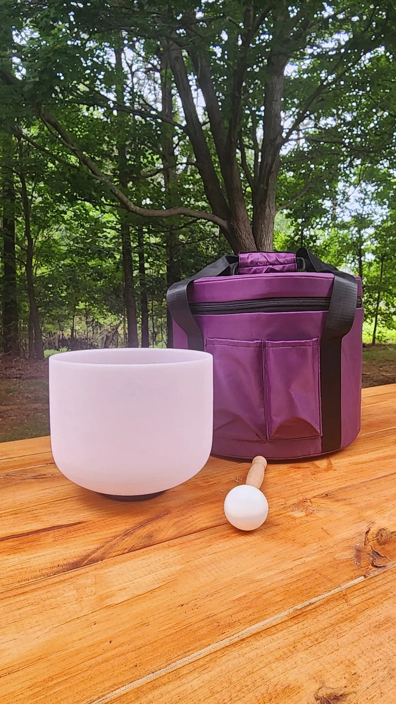 8" Handmade Morganite Fused Crystal Singing Bowl - G Note - Throat Chakra with Padded Secure Case, Mallet and O-ring - Thecosmicaccess
