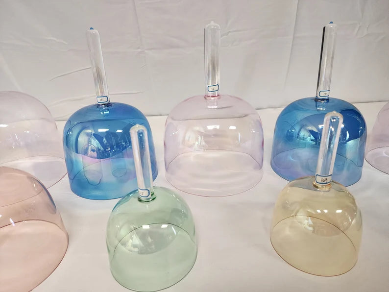 Perfect Pitch Premium Solfeggio Gemstone 9pc Crystal Handle Bowl Set with 9 Chakra Color Coded Tuning Forks set Sound Healer's Dream