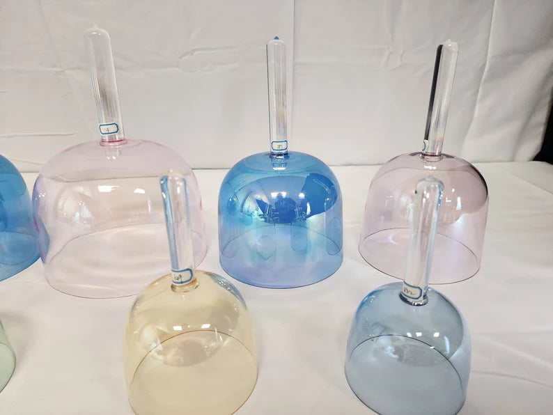 Perfect Pitch Premium Solfeggio Gemstone 9pc Crystal Handle Bowl Set with 9 Chakra Color Coded Tuning Forks set Sound Healer's Dream