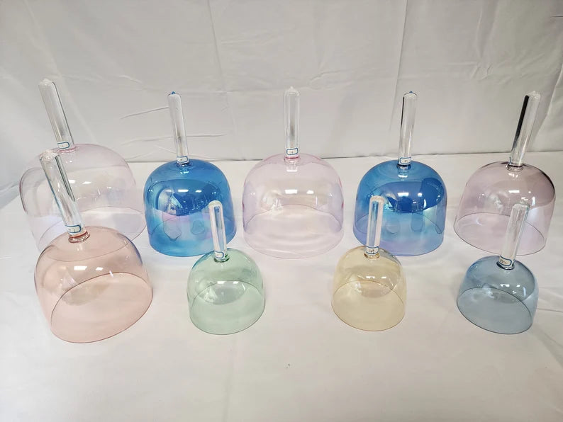 Perfect Pitch Premium Solfeggio Gemstone 9pc Crystal Handle Bowl Set with 9 Chakra Color Coded Tuning Forks set Sound Healer's Dream