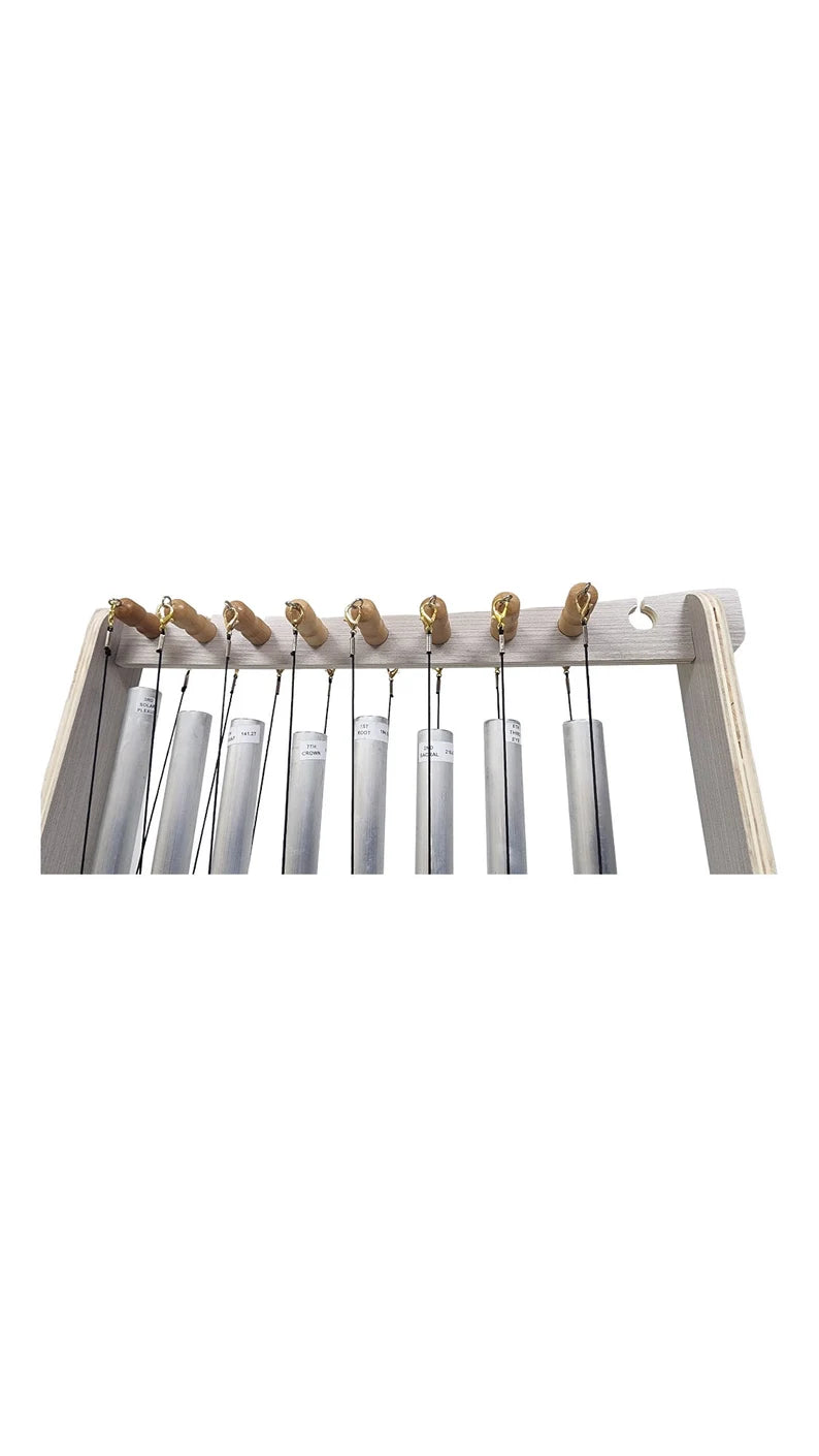 Set of 8 Chakra Hanging Tuning Pipes with Wooden Stand - Louder than Tuning Forks - Powerful Sound Therapy for Chakra Balancing and Healing - Thecosmicaccess
