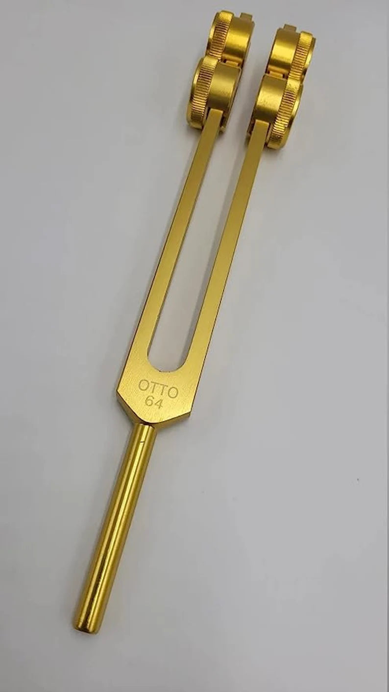 Professional Otto Tuners Weighted 4 Tuning Forks 32 Hz, 48 Hz, 64 Hz and 128 Hz with Striker and Pouch