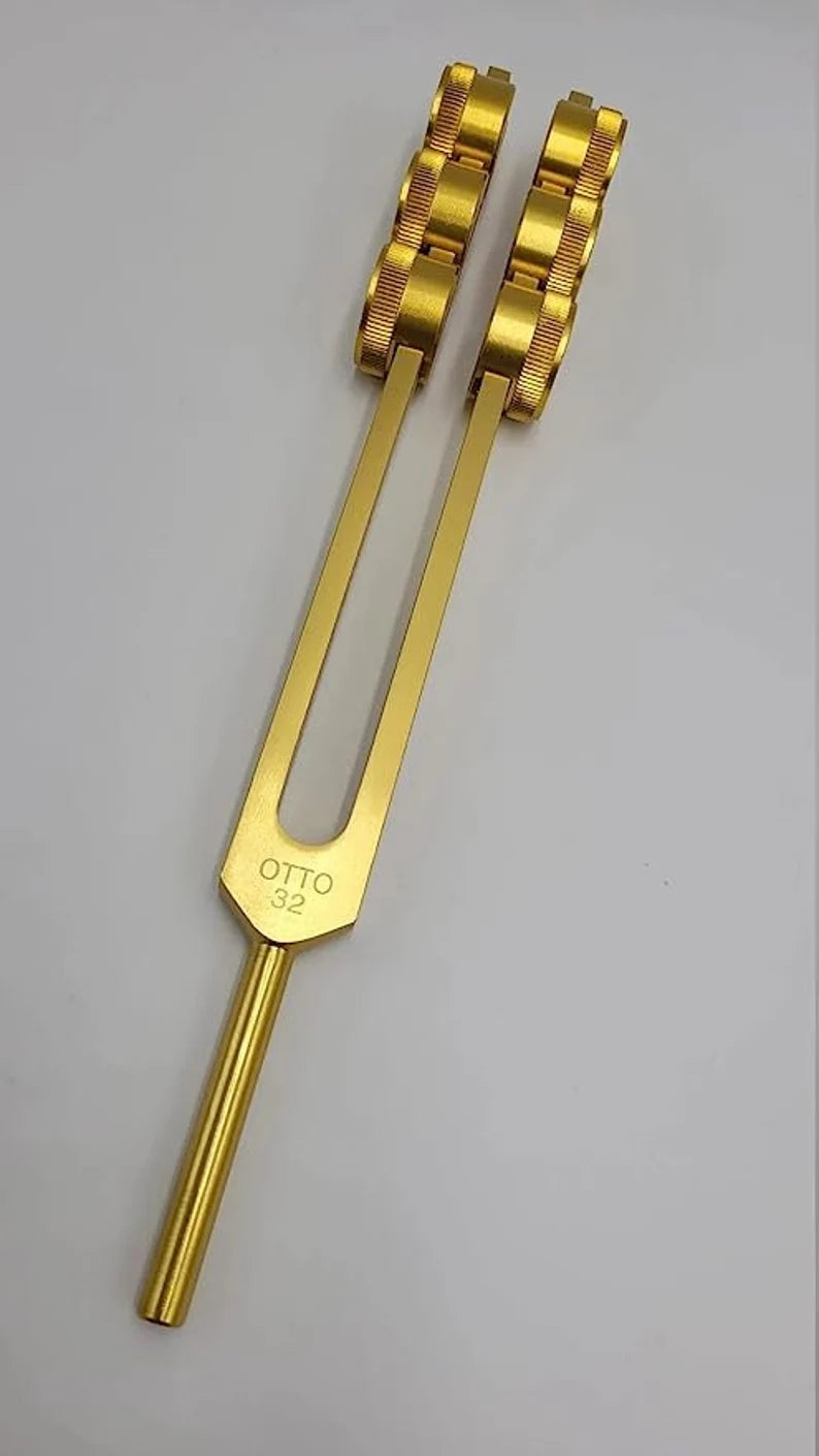 Professional Otto Tuners Weighted 4 Tuning Forks 32 Hz, 48 Hz, 64 Hz and 128 Hz with Striker and Pouch