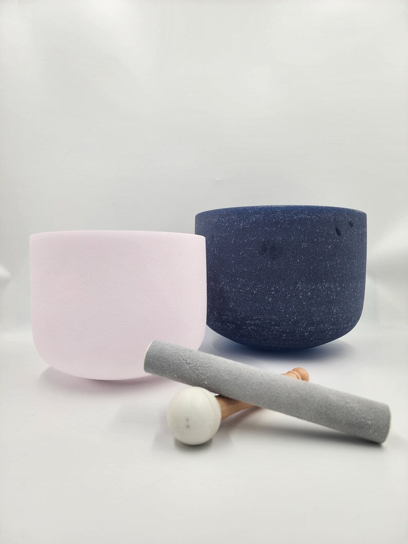 432Hz 8" F Note Morganite and 10" D Note Sapphire Gem Fused Crystal Singing Bowls with Padded Secure Case, Suede Striker, Mallet and O-ring - Thecosmicaccess