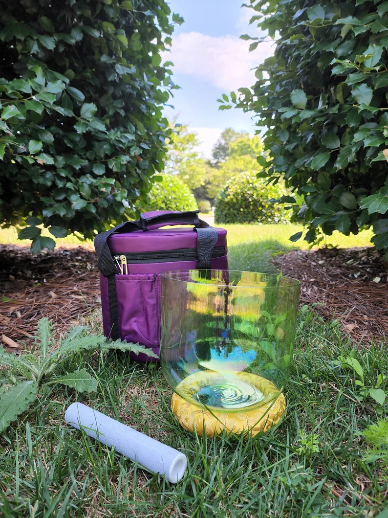 432Hz Perfect Pitch 8" F Note Green Cosmic Clear Crystal Singing Bowl with Secured Case, Silk-O-ring, Suede mallet - Thecosmicaccess