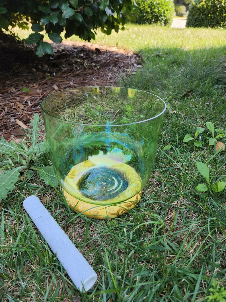 432Hz Perfect Pitch 8" F Note Green Cosmic Clear Crystal Singing Bowl with Secured Case, Silk-O-ring, Suede mallet - Thecosmicaccess