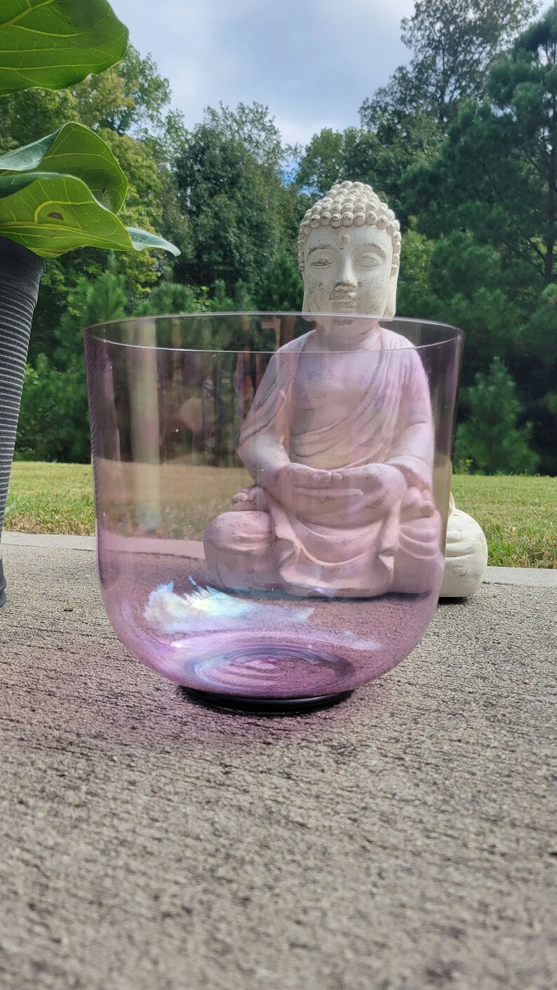 Elevate Your Vibrations with the 8" F Note Perfect Pitch Pink Clear Crystal Singing Bowl - Includes Secured Case, Suede and Silk-O-ring - Thecosmicaccess