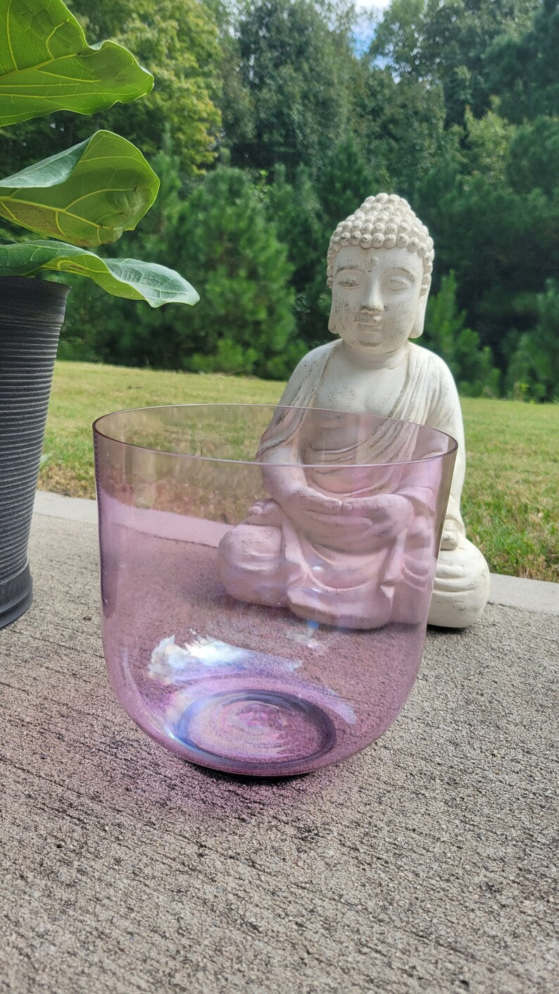 Elevate Your Vibrations with the 8" F Note Perfect Pitch Pink Clear Crystal Singing Bowl - Includes Secured Case, Suede and Silk-O-ring - Thecosmicaccess