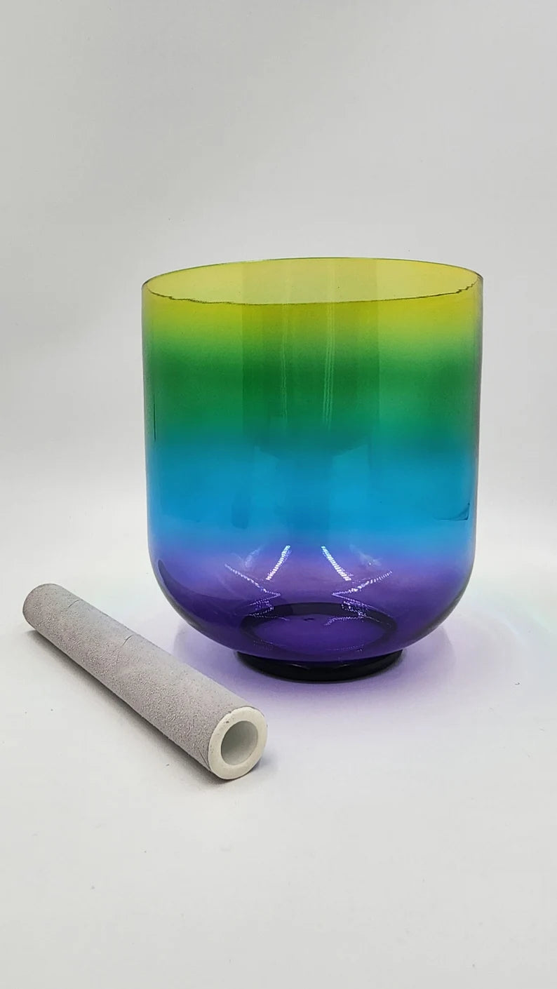 Celestial Harmonies: The Enchanting Aura of the 7" D# Note Chroma Aurora Clear Crystal Singing Bowl - Thecosmicaccess