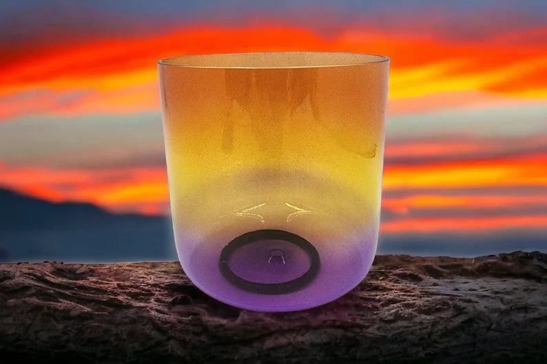 Sunset Serenade: The Captivating Harmony of the 7" D Note Perfect Pitch Golden Plum Sunset Clear Crystal Singing Bowl - Thecosmicaccess