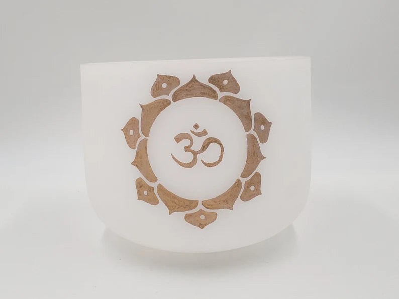 432Hz 8" Om White Crystal Singing Bowl - Sound Healing Meditation with Protective Case - Sacred Sound Therapy