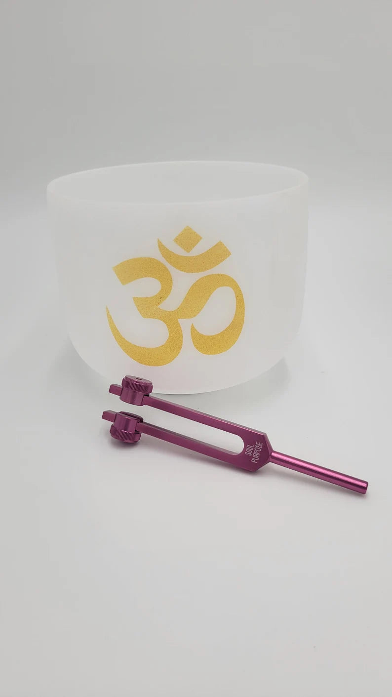 Harmonize Your Spirit: Perfect Pitch 8" F Note Om Crystal Singing Bowl and Soul Purpose Tuning Fork for Sound Healing and Meditation
