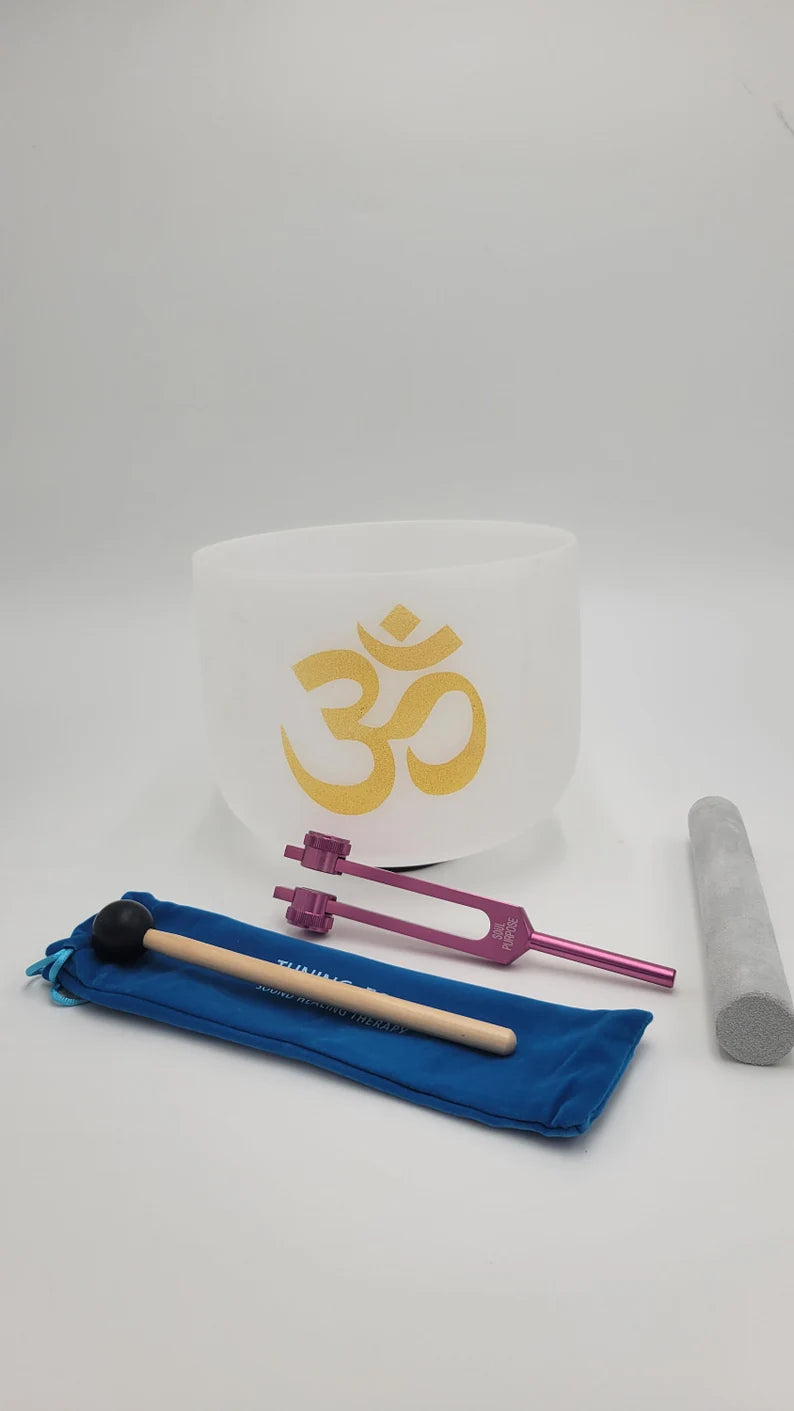 Harmonize Your Spirit: Perfect Pitch 8" F Note Om Crystal Singing Bowl and Soul Purpose Tuning Fork for Sound Healing and Meditation