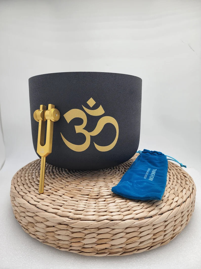 Sacred Resonance: 10" F Note Om Crystal Singing Bowl with Soul Purpose Tuning Fork and Protective Case - Sound Healing and Meditation Duo