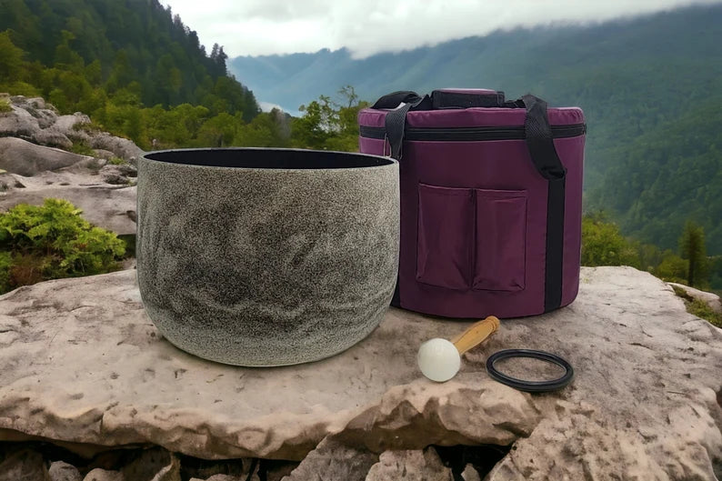 Serenity and Spiritual Awakening: 8-Inch Obsidian Crystal Singing Bowl in A Note with Carrying Case - Thecosmicaccess