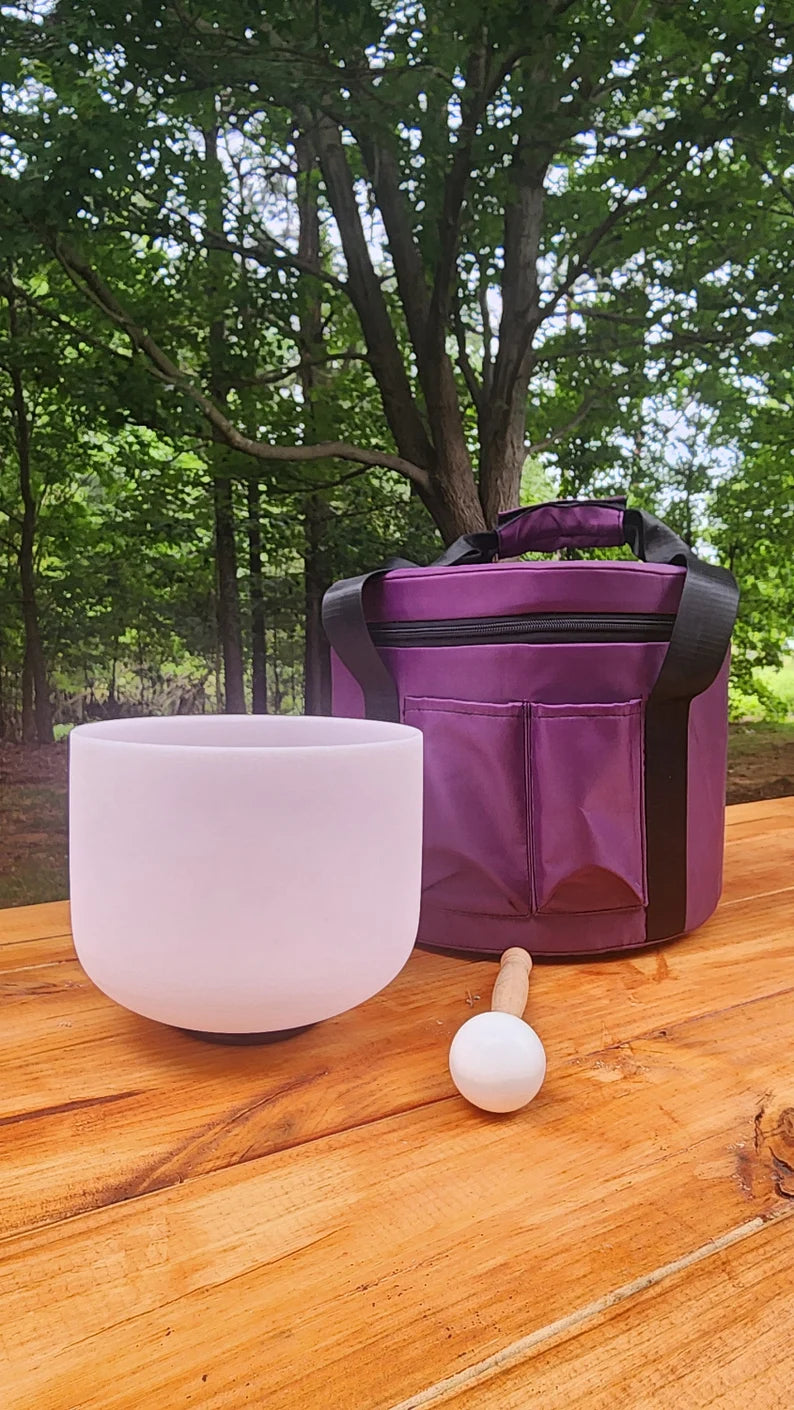 Heart Healing Harmony: Morganite F Note Crystal Singing Bowl with Custom Carrying Case Nurturing Sounds for Emotional Balance and Self-Love