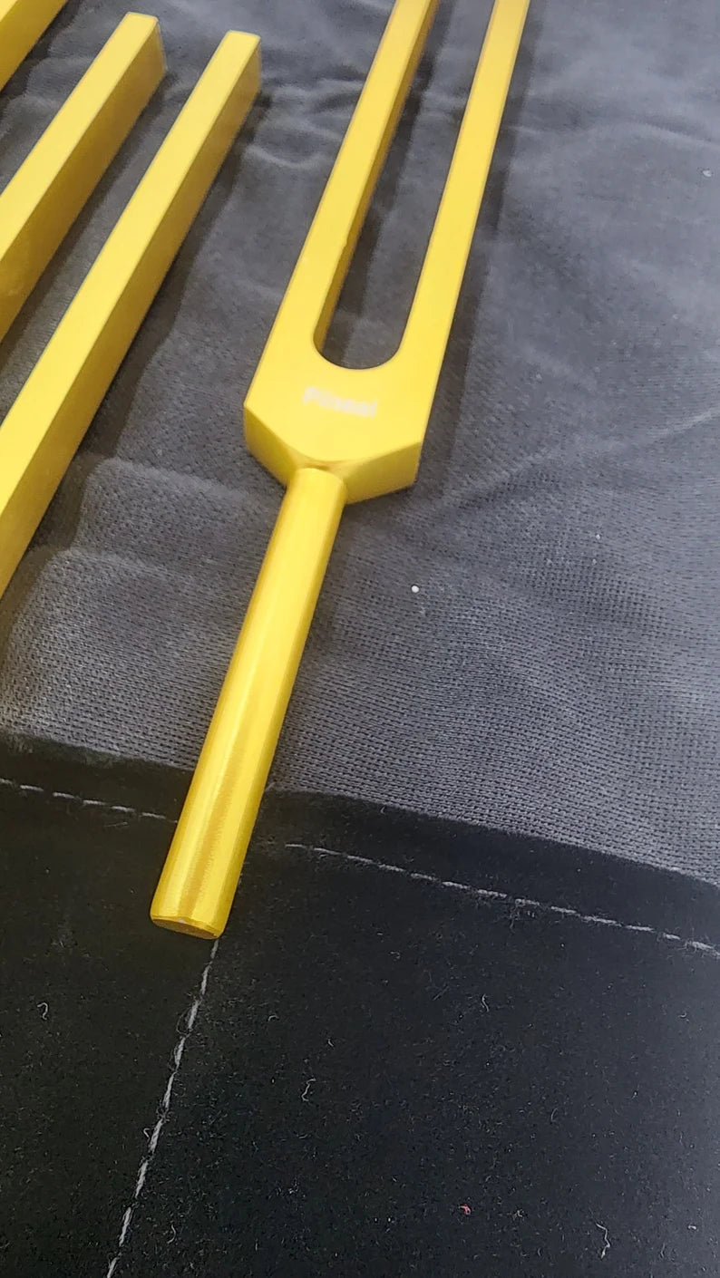 Unweighted Gold Color Endocrine Tuning Fork Set for Hormonal Harmony with Striker and Velvet Bag - Thecosmicaccess