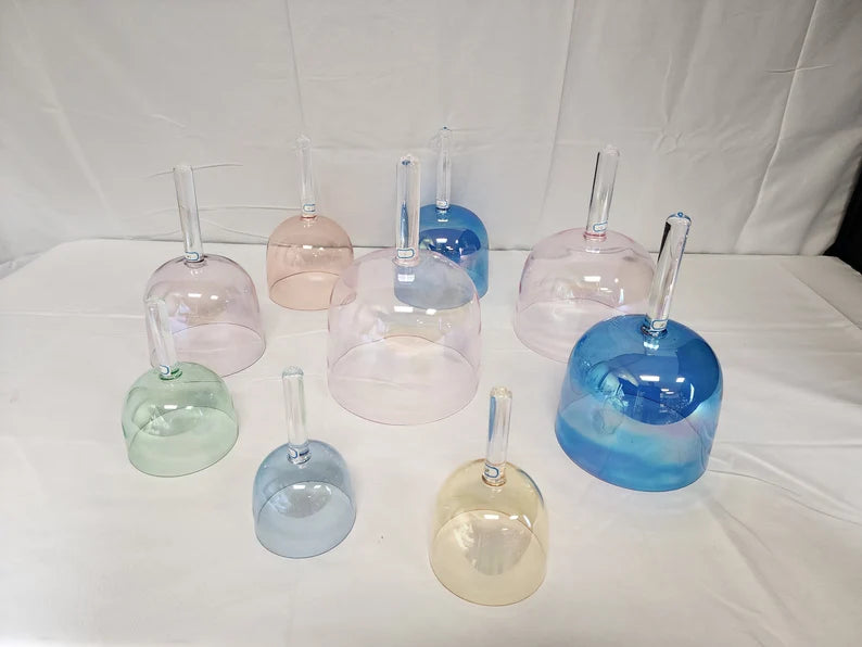 Perfect Pitch Premium Solfeggio Gemstone 9pc Crystal Handle Bowl Set with 9 Chakra Color Coded Tuning Forks set Sound Healer's Dream