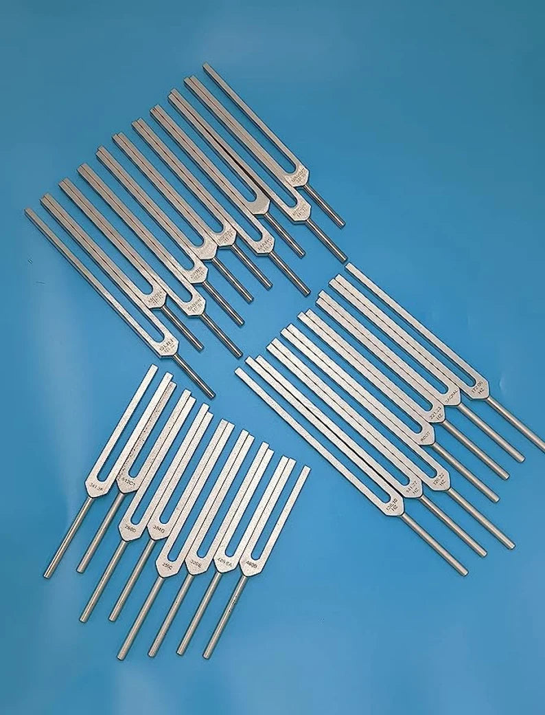 26-Piece Unweighted Tuning Fork Healing Kit: Therapeutic Chakra, Harmonic, and Planetary Frequencies, Mallets, and Pouches Included