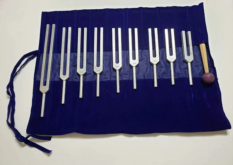 Solfeggio Tuning Fork Aluminum Set of 9 with Bag and Striker - Harmonize and Heal with Precise Frequencies