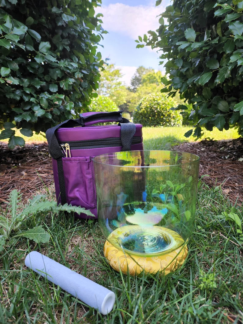 432Hz Perfect Pitch 8" F Note Green Cosmic Clear Crystal Singing Bowl with Secured Case, Silk-O-ring, Suede mallet - Thecosmicaccess