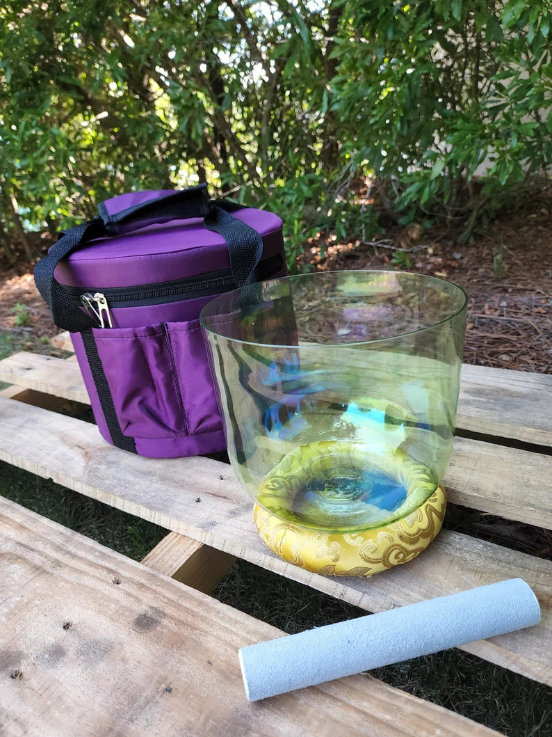 432Hz Perfect Pitch 8" F Note Green Cosmic Clear Crystal Singing Bowl with Secured Case, Silk-O-ring, Suede mallet - Thecosmicaccess