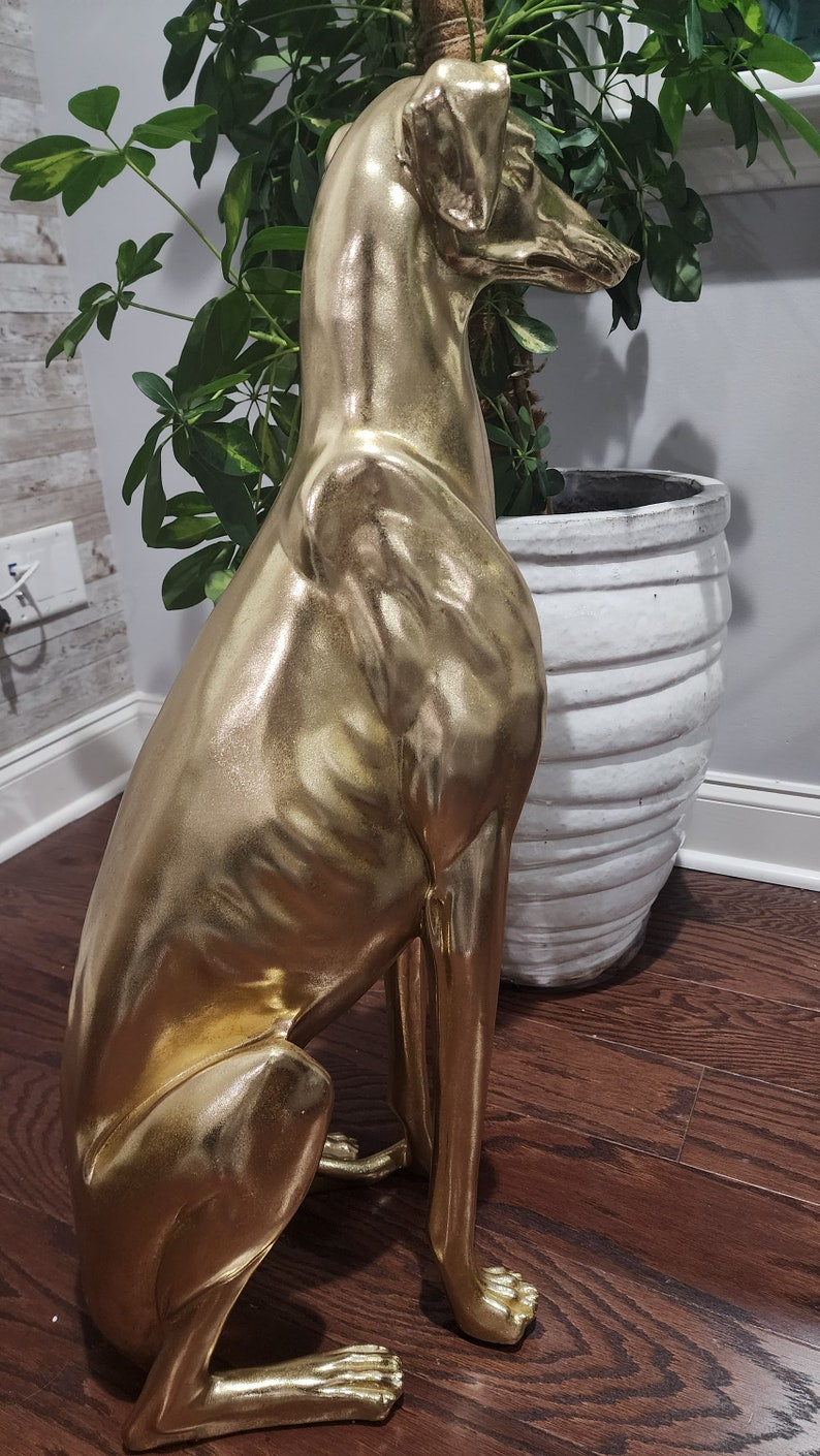 Vintage Gold Greyhound Statue - Rare Estate Find, Elegant and Sophisticated, Handmade Antique Brass Finish, 30" Tall - Thecosmicaccess