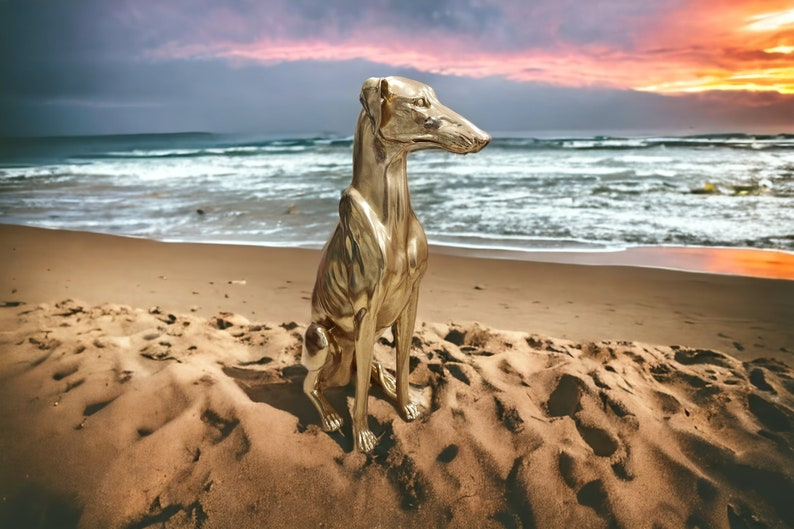 Vintage Gold Greyhound Statue - Rare Estate Find, Elegant and Sophisticated, Handmade Antique Brass Finish, 30" Tall - Thecosmicaccess