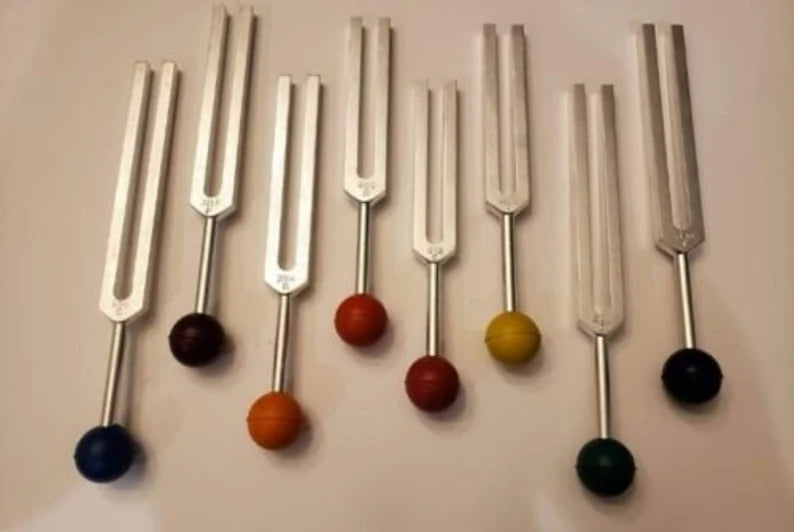 Solar Harmonic Spectrum 8 Set Tuning Forks with Striker Velvet Bag Color Balls