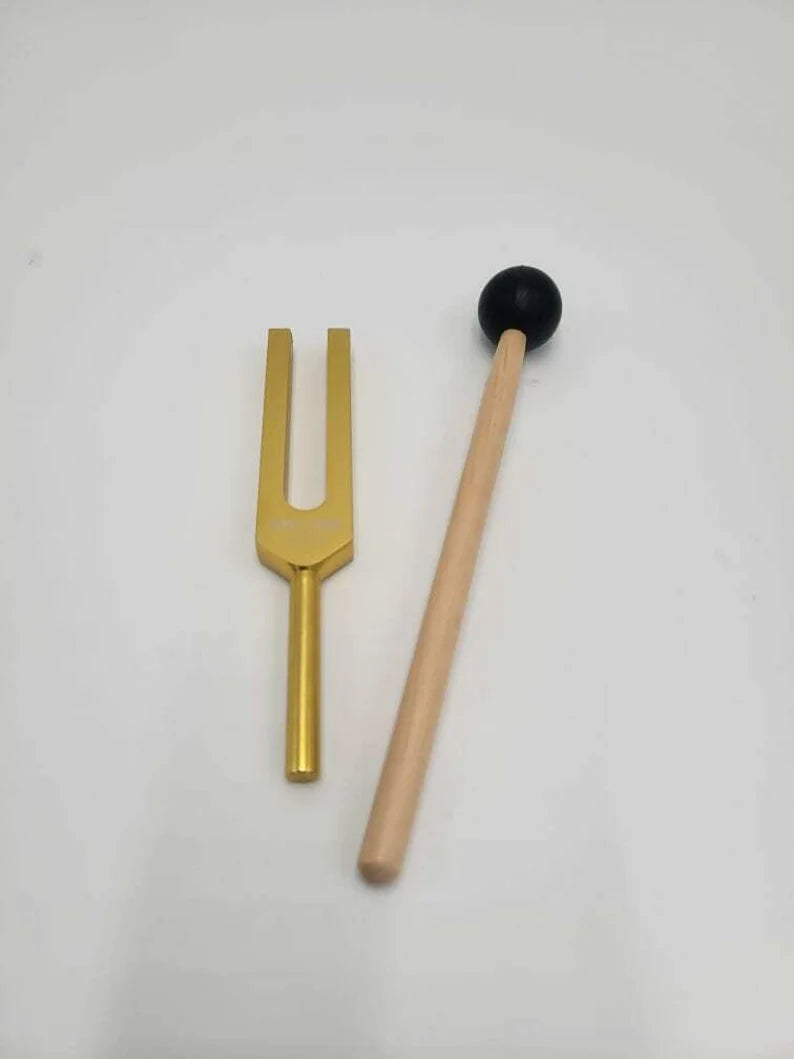 1111 Hz Sonic Sage Unweighted Gold Color Tuning Fork with Mallet and Bag