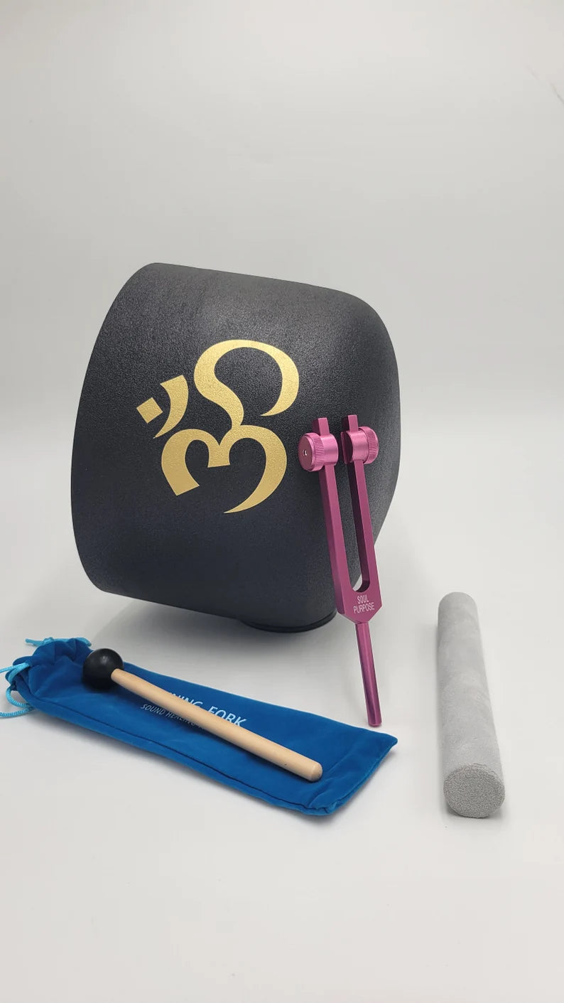 Sacred Resonance: 10" F Note Om Crystal Singing Bowl with Soul Purpose Tuning Fork and Protective Case - Sound Healing and Meditation Duo