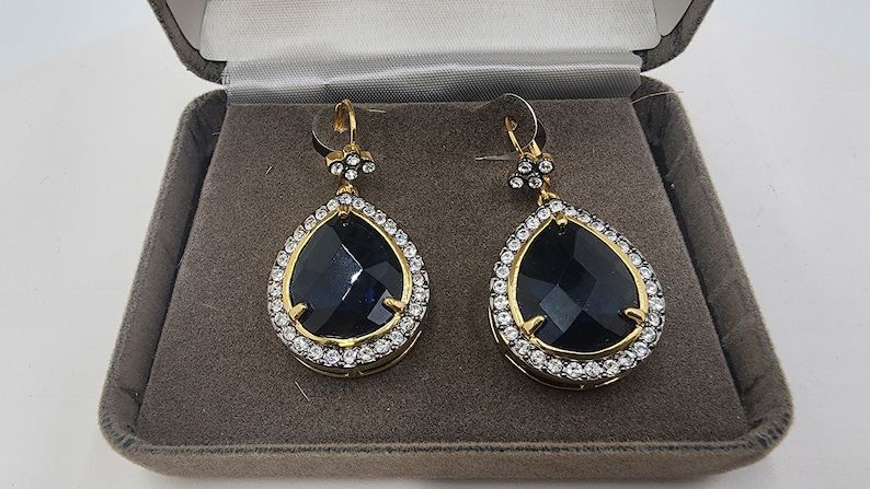 Vintage Nolan Miller Blue Sapphire Teardrop Earrings with Box - Mint Condition - Thecosmicaccess