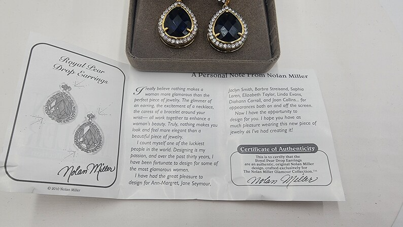 Vintage Nolan Miller Blue Sapphire Teardrop Earrings with Box - Mint Condition - Thecosmicaccess
