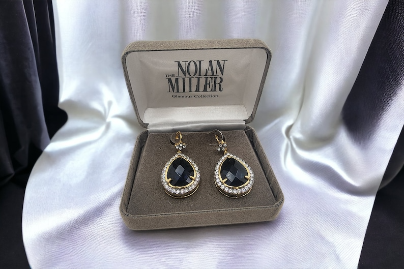 Vintage Nolan Miller Blue Sapphire Teardrop Earrings with Box - Mint Condition - Thecosmicaccess