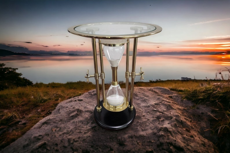 Exquisite Gold Metal End Table: Rare Sandtimer Design in Aluminium and Glass Sophisticated Home Decor Elegant Gift Idea - Thecosmicaccess