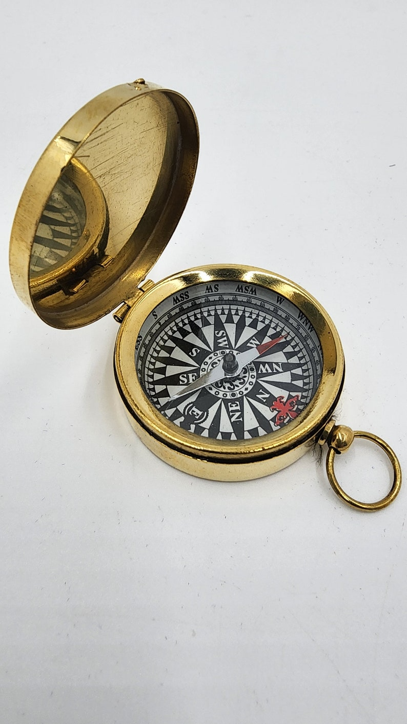 Vintage Pocket Compass Yellow Face Gold Tone Collectible Compass - Nautical Gift - Mid 80's Estate Find - Functional & Fabulous - Thecosmicaccess