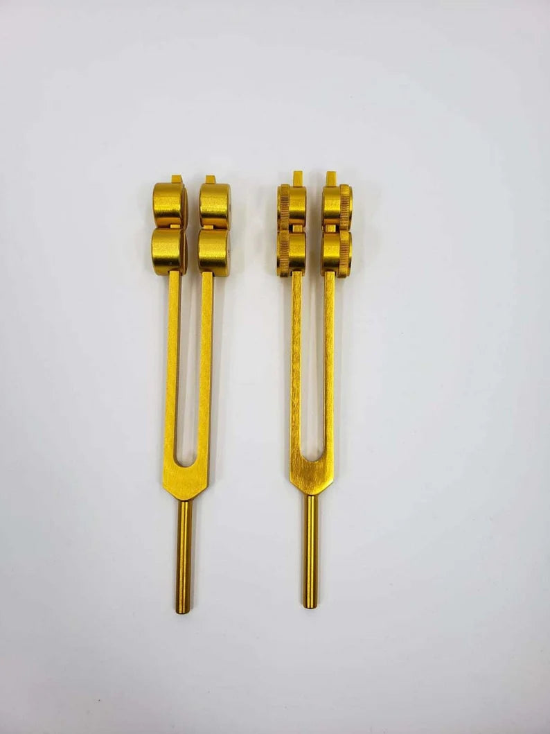 Biblio and Biofield Frequency Body Gold Color Tuning Forks with Pouch and 2 Mallets - Thecosmicaccess