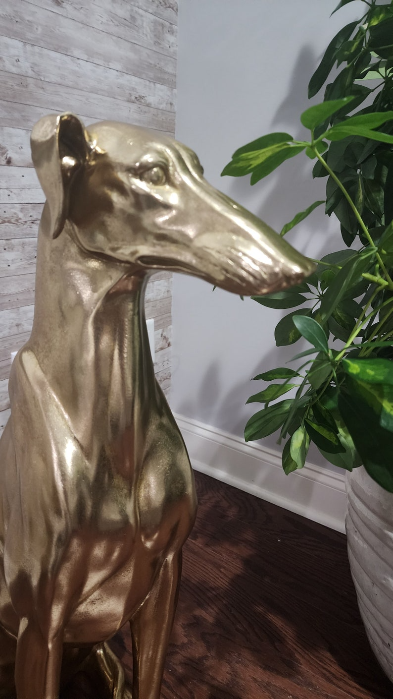 Vintage Gold Greyhound Statue - Rare Estate Find, Elegant and Sophisticated, Handmade Antique Brass Finish, 30" Tall - Thecosmicaccess