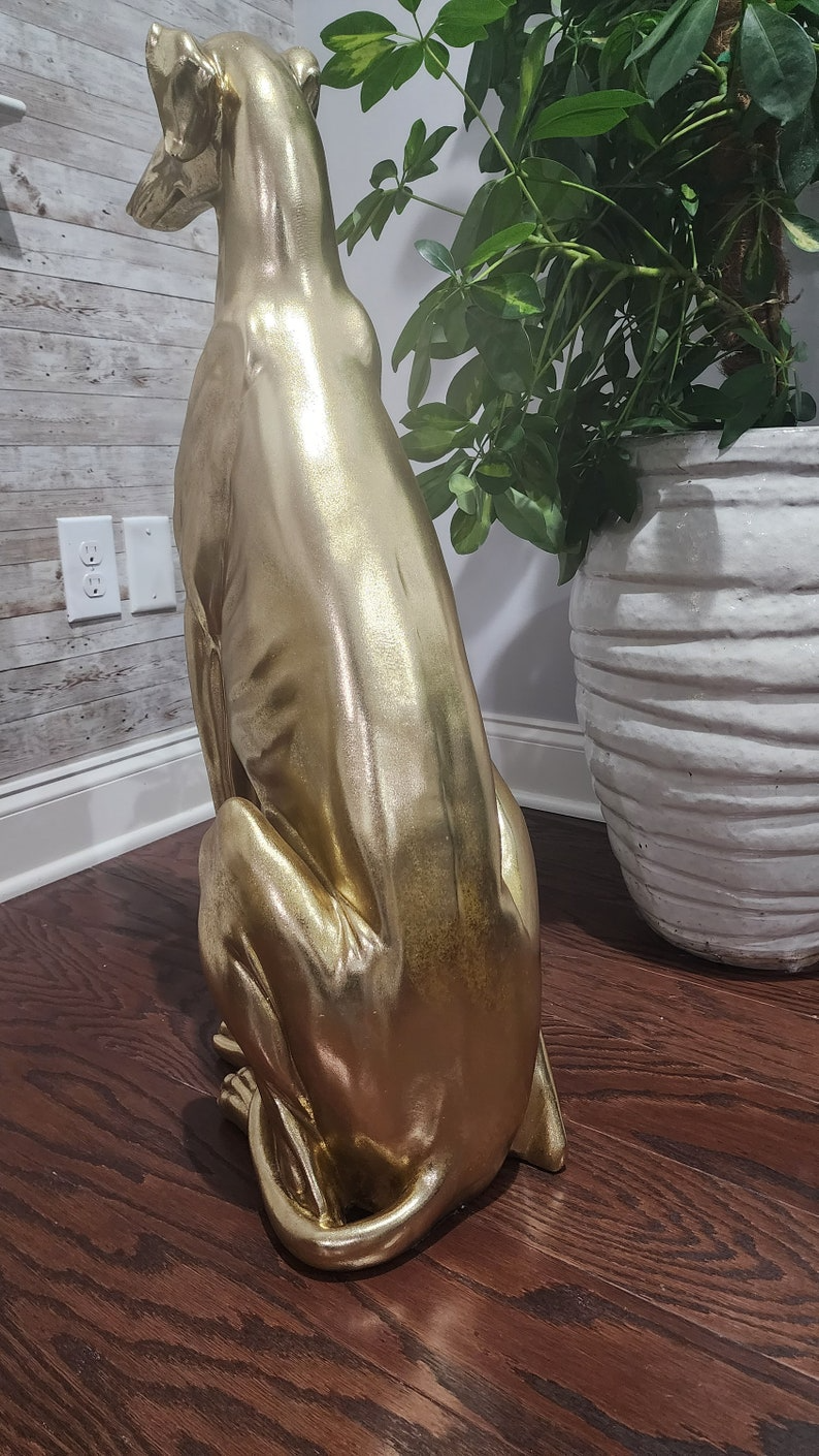 Vintage Gold Greyhound Statue - Rare Estate Find, Elegant and Sophisticated, Handmade Antique Brass Finish, 30" Tall - Thecosmicaccess