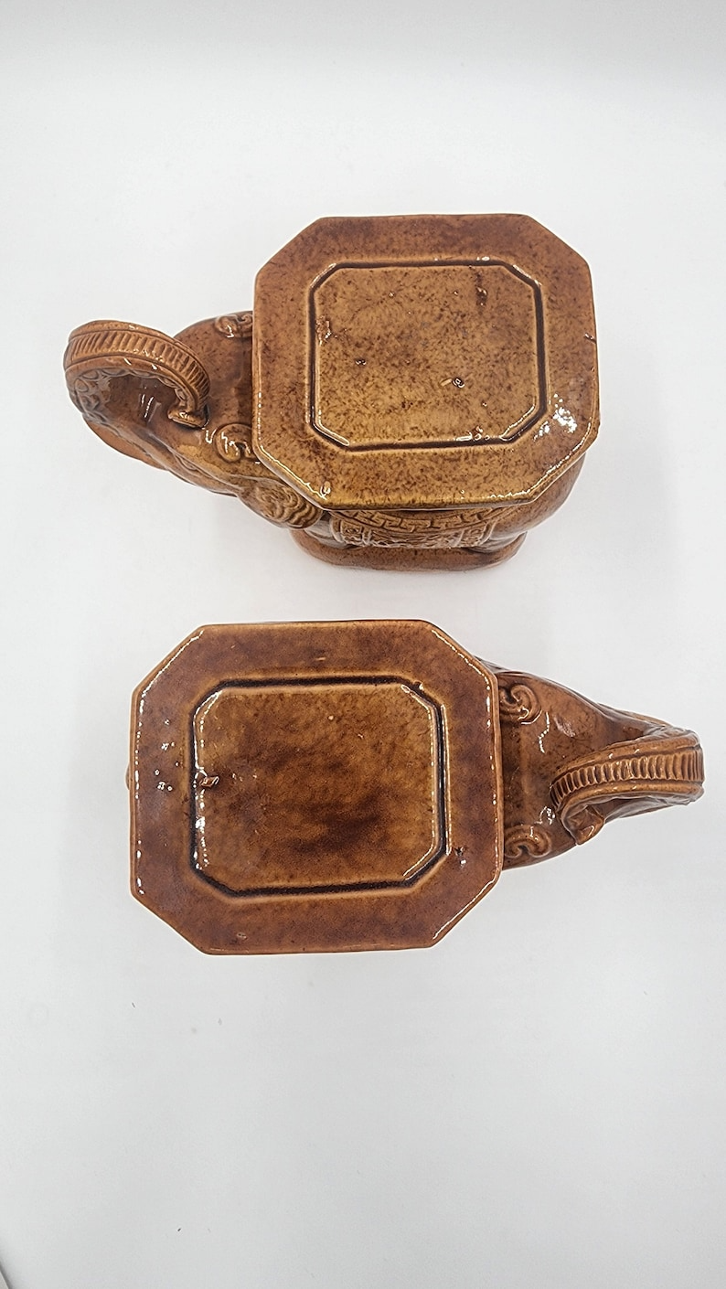 Vintage Pair Brown Glazed Elephant Garden Stands - Charming Decorative Accent - Thecosmicaccess