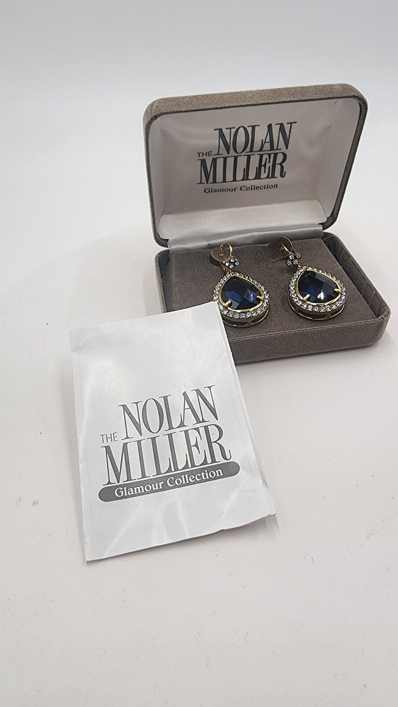 Vintage Nolan Miller Blue Sapphire Teardrop Earrings with Box - Mint Condition - Thecosmicaccess