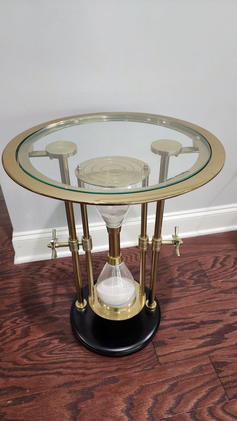 Exquisite Gold Metal End Table: Rare Sandtimer Design in Aluminium and Glass Sophisticated Home Decor Elegant Gift Idea - Thecosmicaccess
