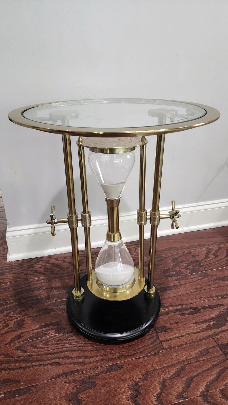 Exquisite Gold Metal End Table: Rare Sandtimer Design in Aluminium and Glass Sophisticated Home Decor Elegant Gift Idea - Thecosmicaccess