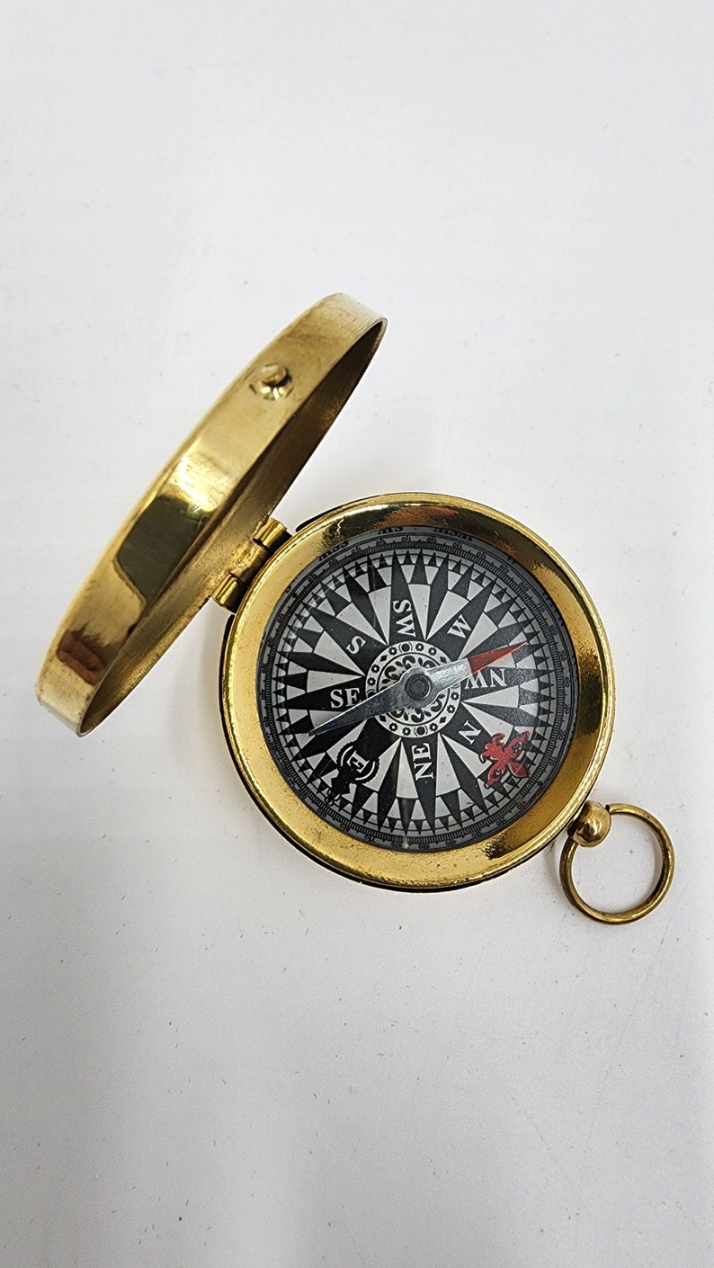 Vintage Pocket Compass Yellow Face Gold Tone Collectible Compass - Nautical Gift - Mid 80's Estate Find - Functional & Fabulous - Thecosmicaccess