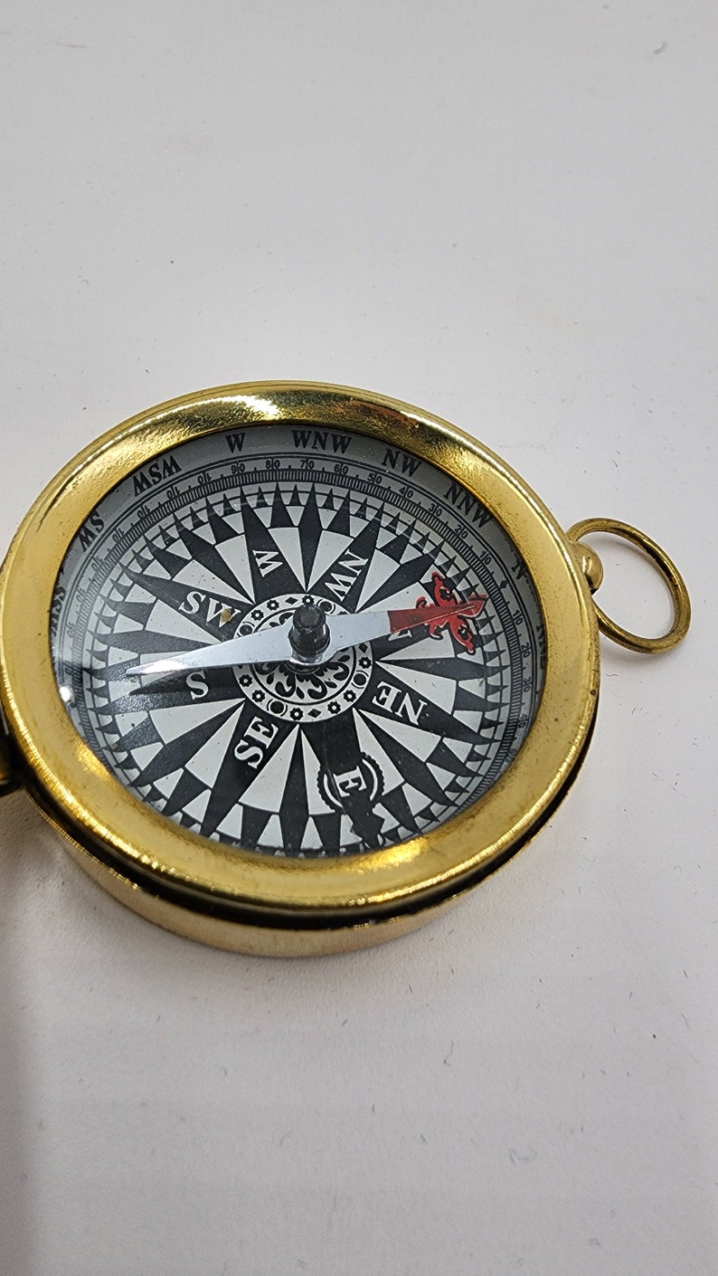Vintage Pocket Compass Yellow Face Gold Tone Collectible Compass - Nautical Gift - Mid 80's Estate Find - Functional & Fabulous - Thecosmicaccess