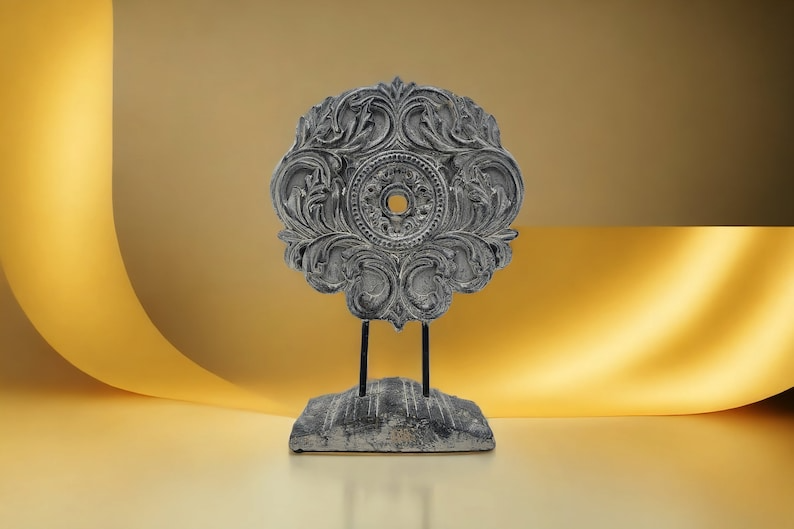Enchanting Gray Decorative Medallion - Masterful Artistry with Metal Support - Versatile Home Decor Accent - Perfect Gift Idea - Thecosmicaccess