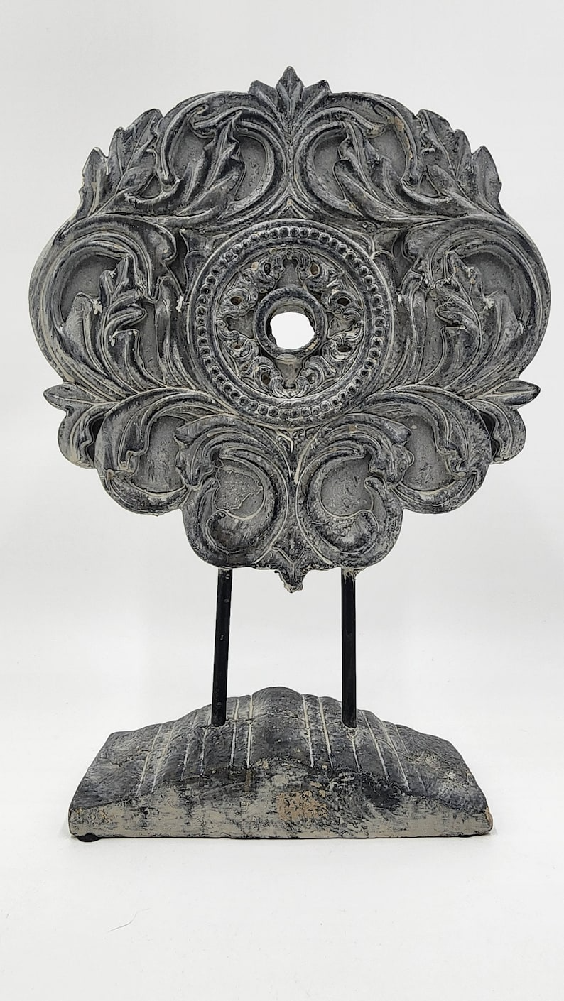Enchanting Gray Decorative Medallion - Masterful Artistry with Metal Support - Versatile Home Decor Accent - Perfect Gift Idea - Thecosmicaccess