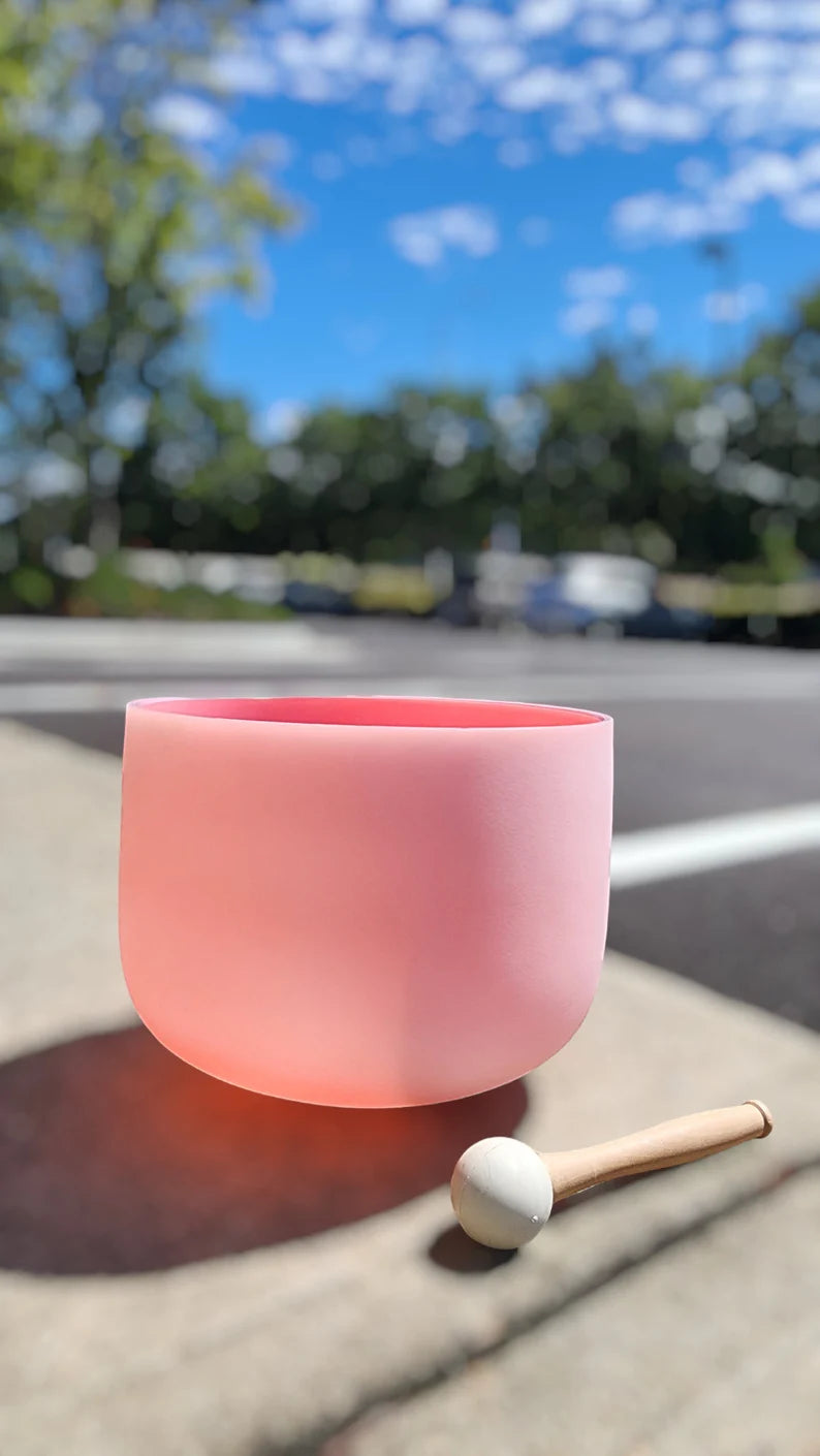 Heart Chakra Elevation : Rare Pink Rose Fusion F Note Crystal Singing Bowl with Padded Secure Case and O-ring