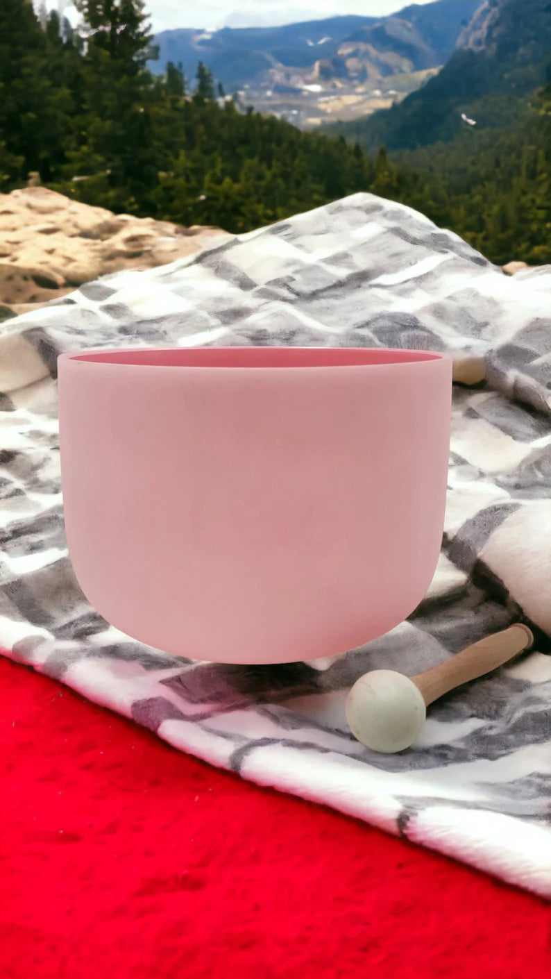 Heart Chakra Elevation : Rare Pink Rose Fusion F Note Crystal Singing Bowl with Padded Secure Case and O-ring