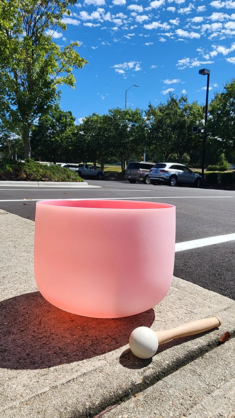 Heart Chakra Elevation : Rare Pink Rose Fusion F Note Crystal Singing Bowl with Padded Secure Case and O-ring